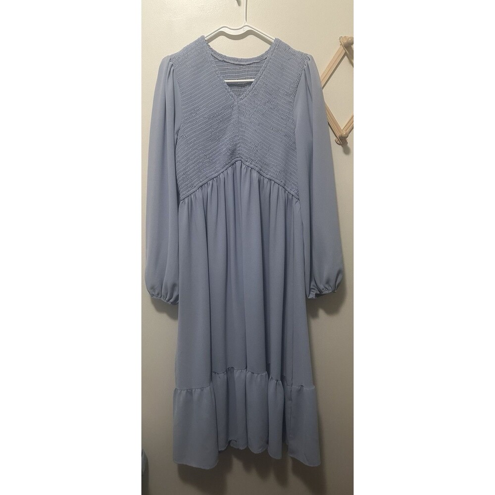 Women’s Blue Peasant Dress Size Medium Ethereal Bohemian Midi Dress